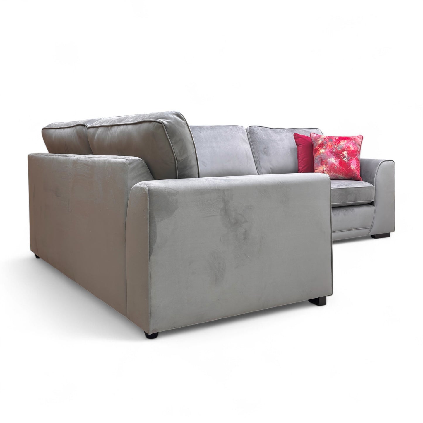 ‘Orka’ Dove Sensual Velvet Non Quilted Arm Right Hand Facing 2 Seater Corner Sofa