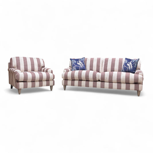 ‘Livie’ Stripe Claret Camilla Broad Fabric 3 Seater Sofa + Armchair