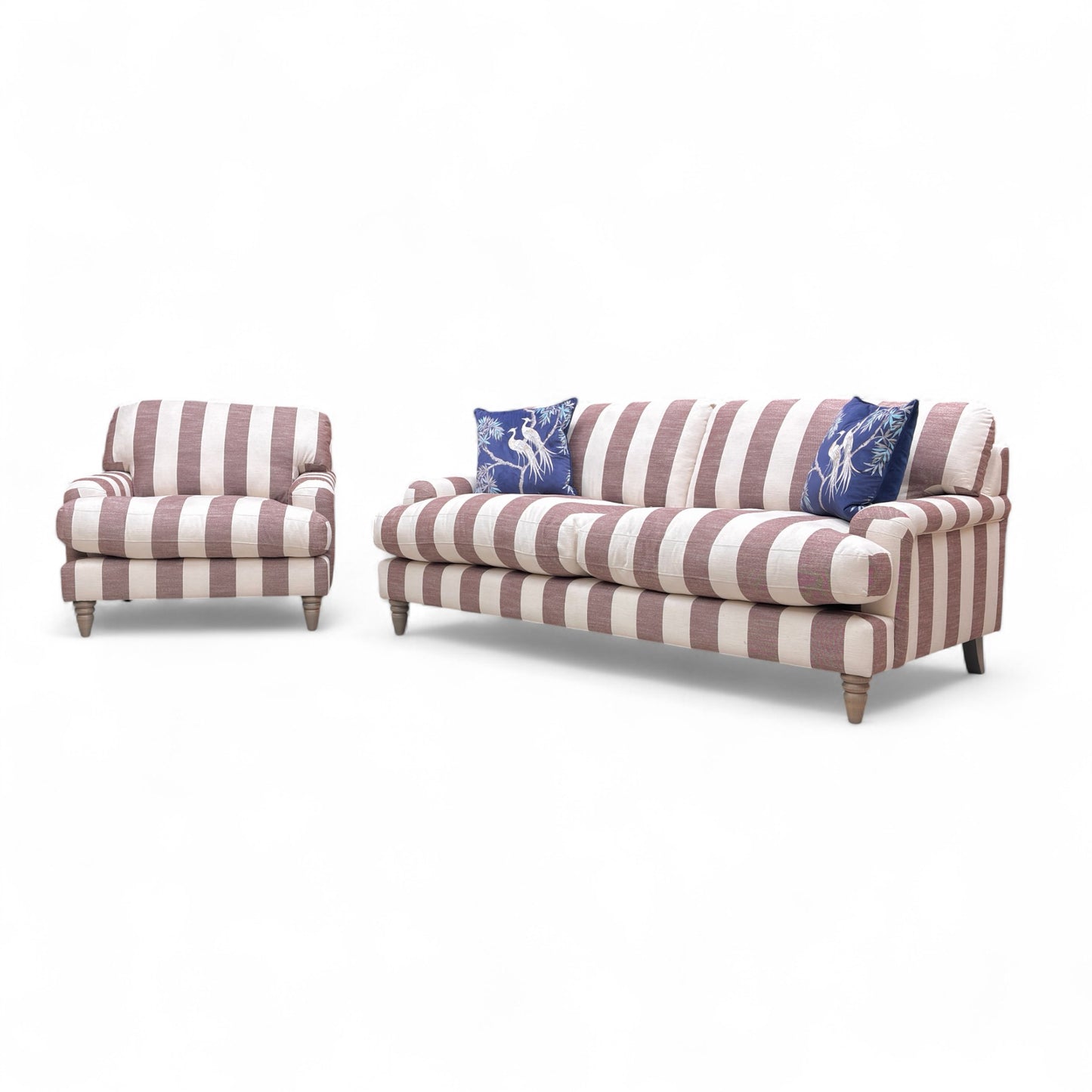 ‘Livie’ Stripe Claret Camilla Broad Fabric 3 Seater Sofa + Armchair