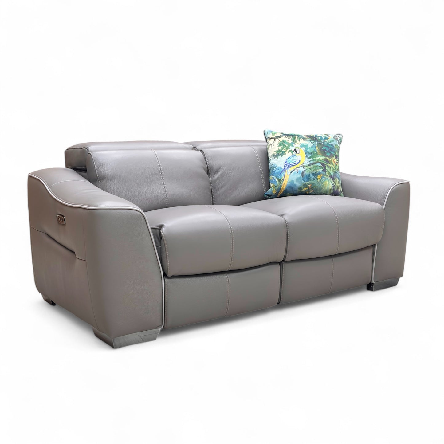 World of Leather 'Xavier' Hw-042e Elephant Grey Leather 2 Seater Power Recliner Sofa with Power Headrests