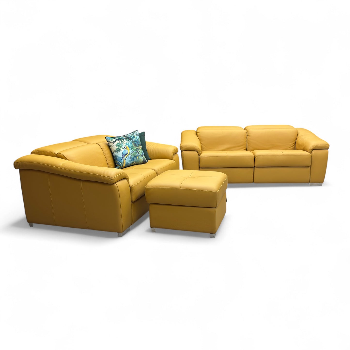Nicoletti 'Galileo' Torello Senape 355 Ch Leather 2.5 + 2 Seater Power Recliner Sofa Set with Power Headrests + Storage Footstool