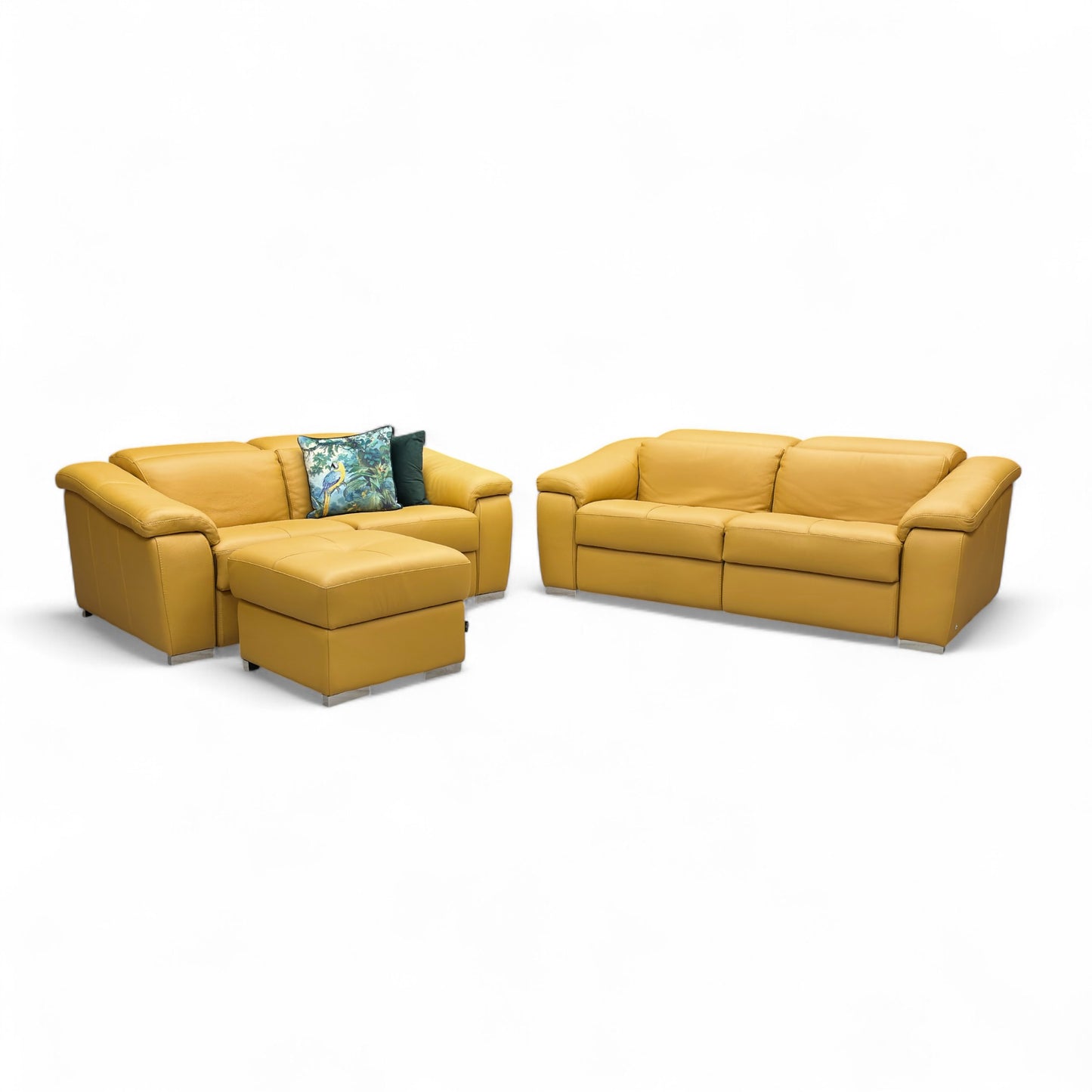 Nicoletti 'Galileo' Torello Senape 355 Ch Leather 2.5 + 2 Seater Power Recliner Sofa Set with Power Headrests + Storage Footstool