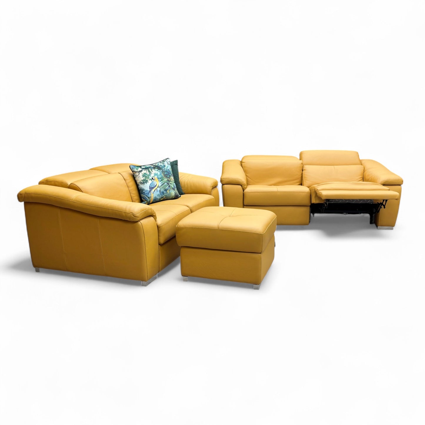 Nicoletti 'Galileo' Torello Senape 355 Ch Leather 2.5 + 2 Seater Power Recliner Sofa Set with Power Headrests + Storage Footstool