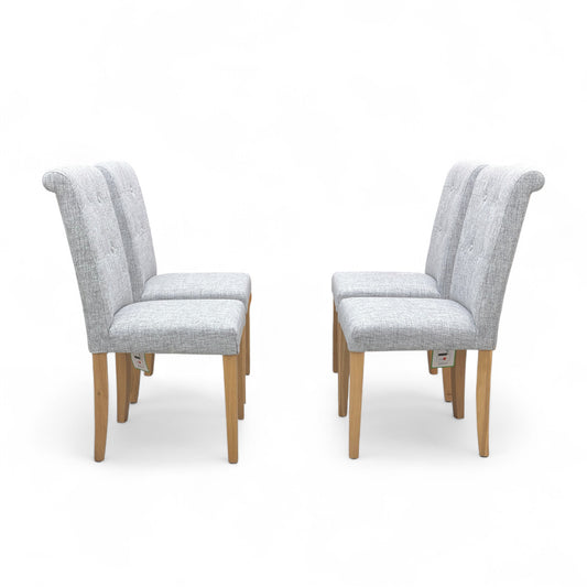 Furnitureland 'Augusta' Mist Fabric Roll Back Upholstered Dining Chairs - Set of 4