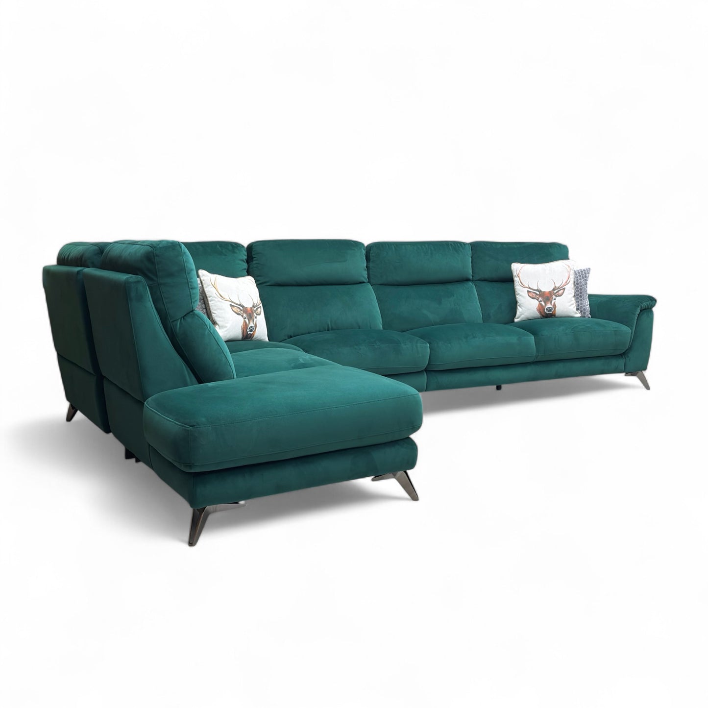 'Contempo' Fab-Meo-R37 Emerald Green Velvet Left Hand Facing Open Chaise End Corner Sofa + Armless Unit