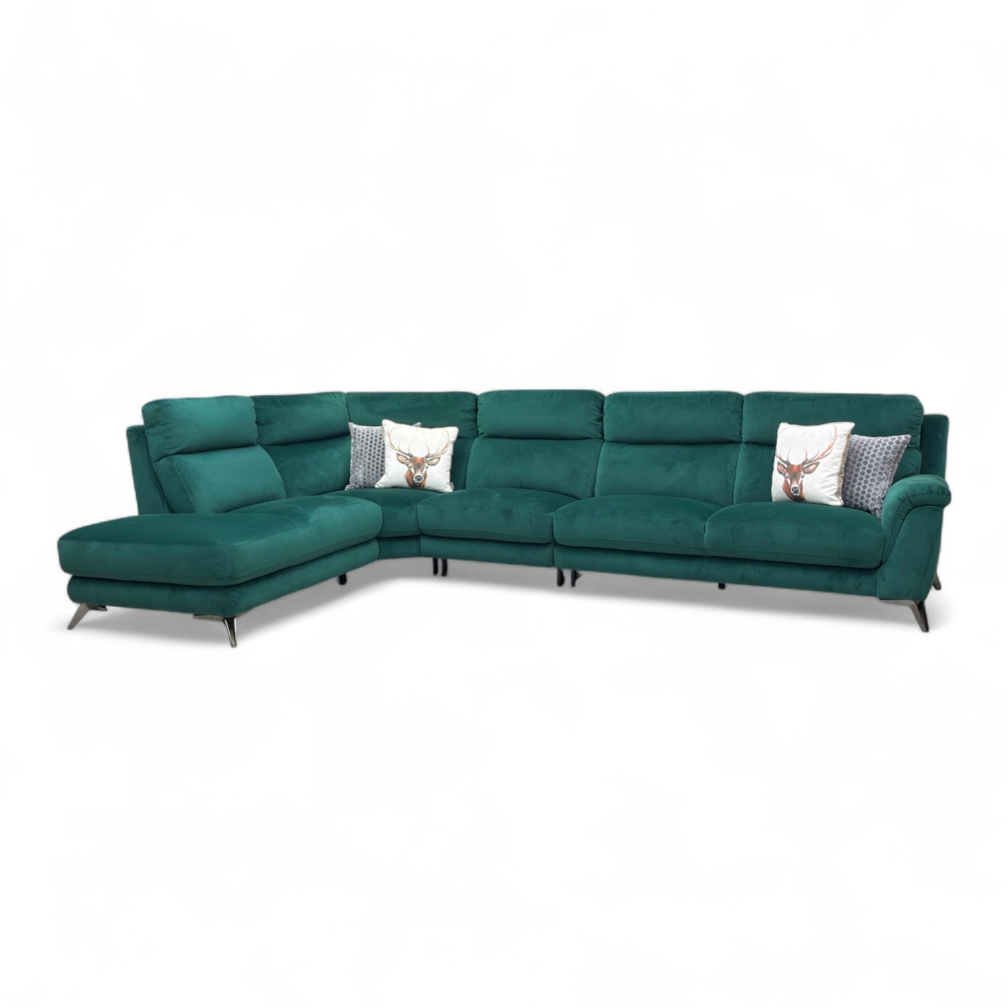 'Contempo' Fab-Meo-R37 Emerald Green Velvet Left Hand Facing Open Chaise End Corner Sofa + Armless Unit