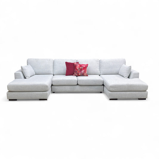 ‘Plush’ Ice Bobby Plain Fabric Formal Back Large Double Ended Chaise Sofa