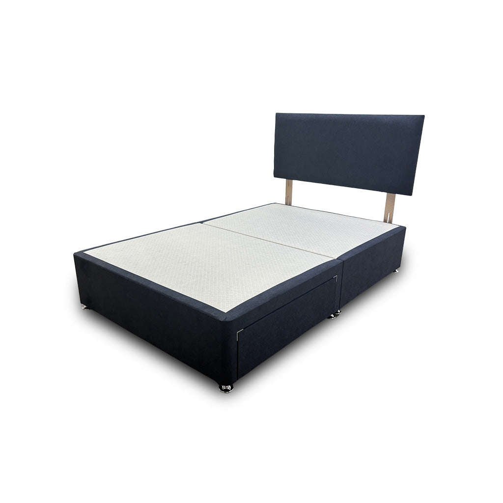 ‘Roma’ Carbon Grey Velvet Divan Base + Headboard with 2 Drawers - Double