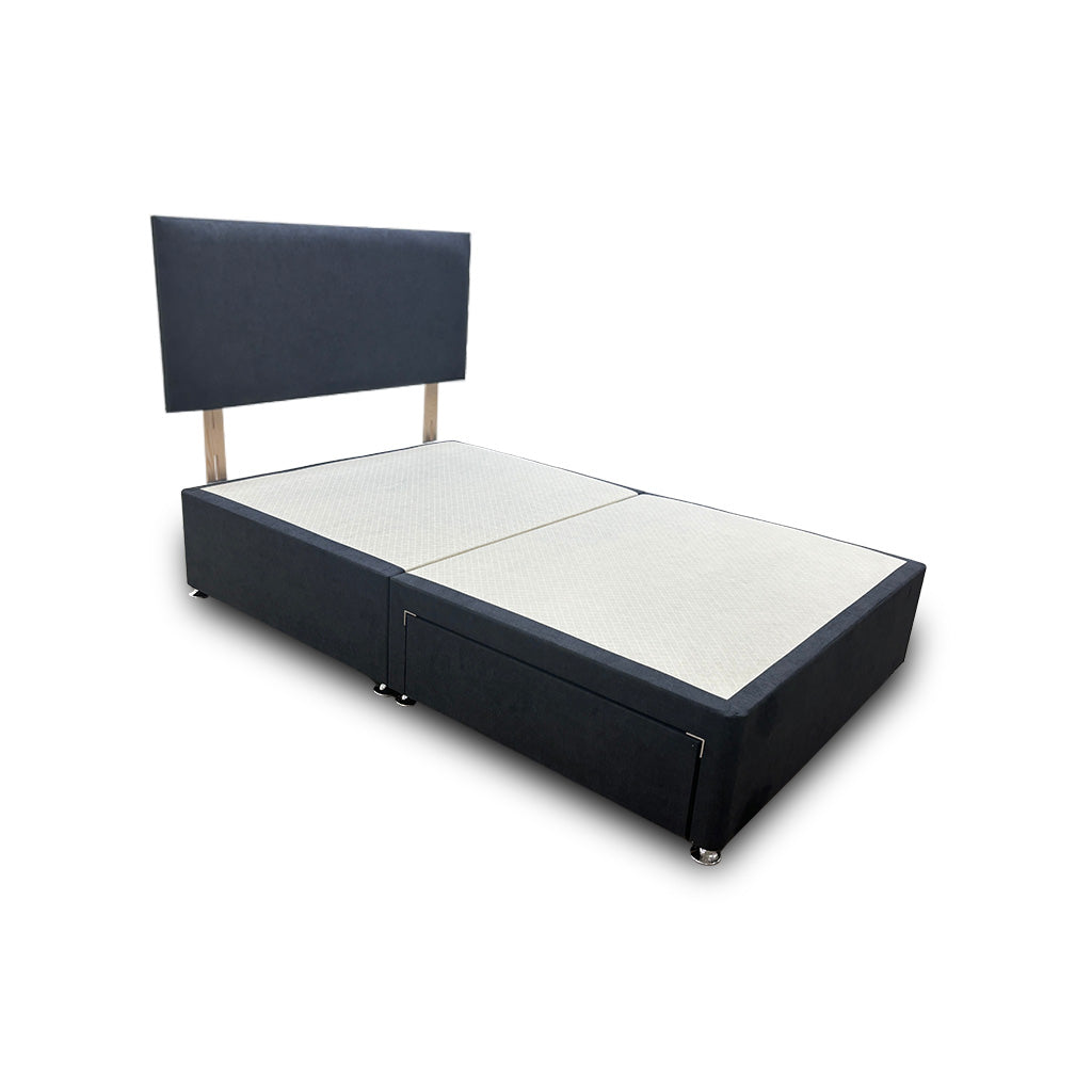 ‘Roma’ Carbon Grey Velvet Divan Base + Headboard with 2 Drawers - Double