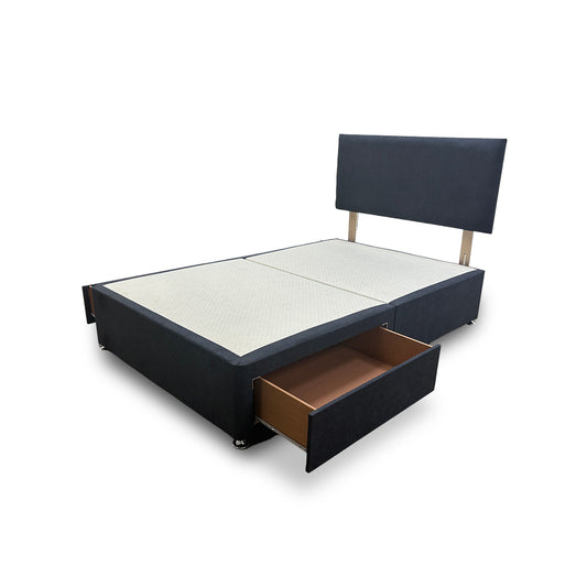 ‘Roma’ Carbon Grey Velvet Divan Base + Headboard with 2 Drawers - Double