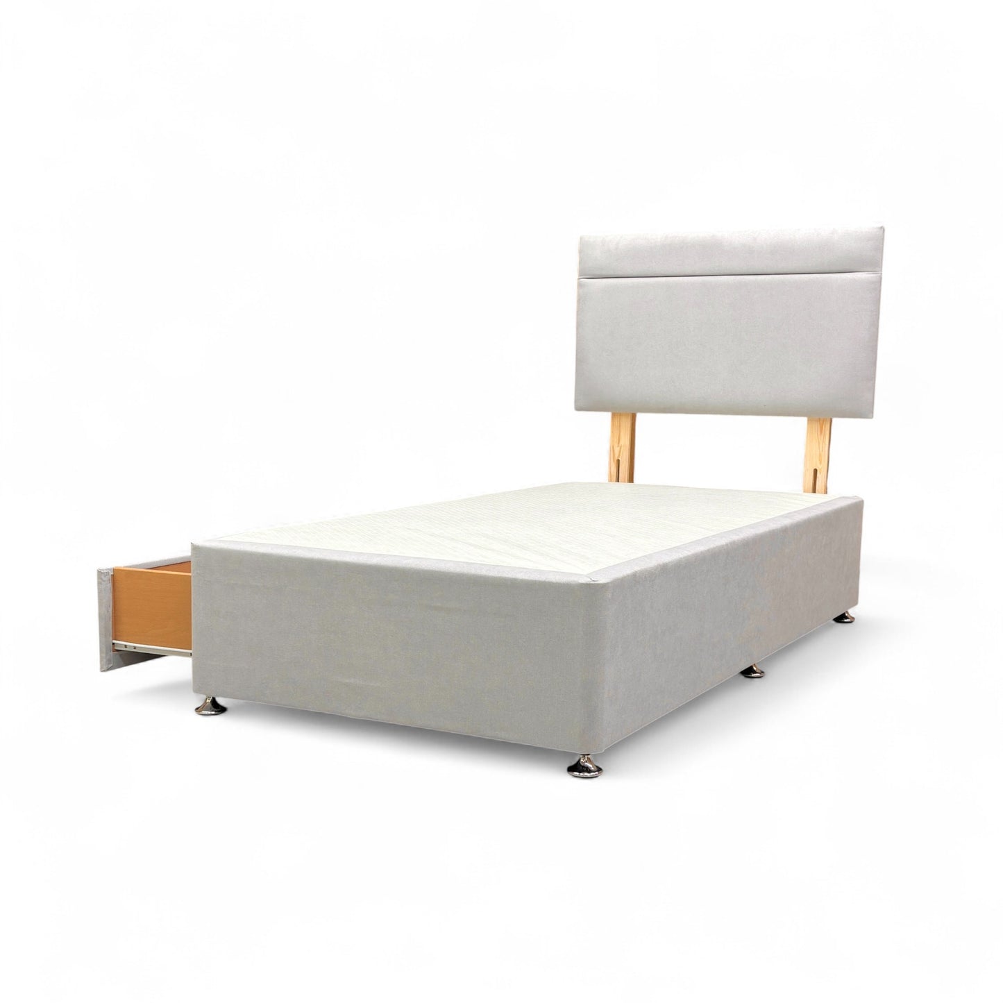 ‘Capella' Venice Silver Velvet Headboard + 2 Draw Divan Base - Single