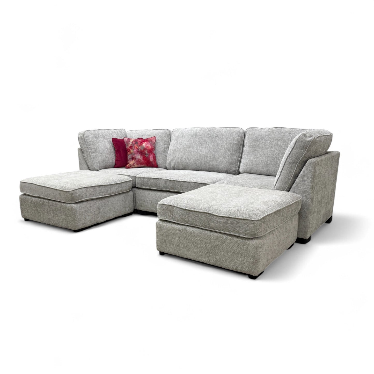 'Emilia' Silver Fabric Standard U-Shaped Corner Sofa