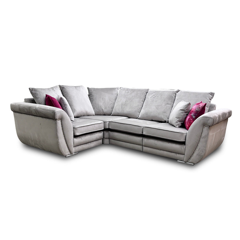 ‘Shaun’ Silver Velvet 4 Piece Modular Scatter Back Corner Sofa