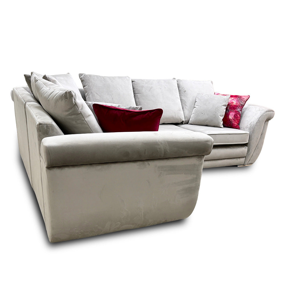 ‘Shaun’ Silver Velvet 4 Piece Modular Scatter Back Corner Sofa