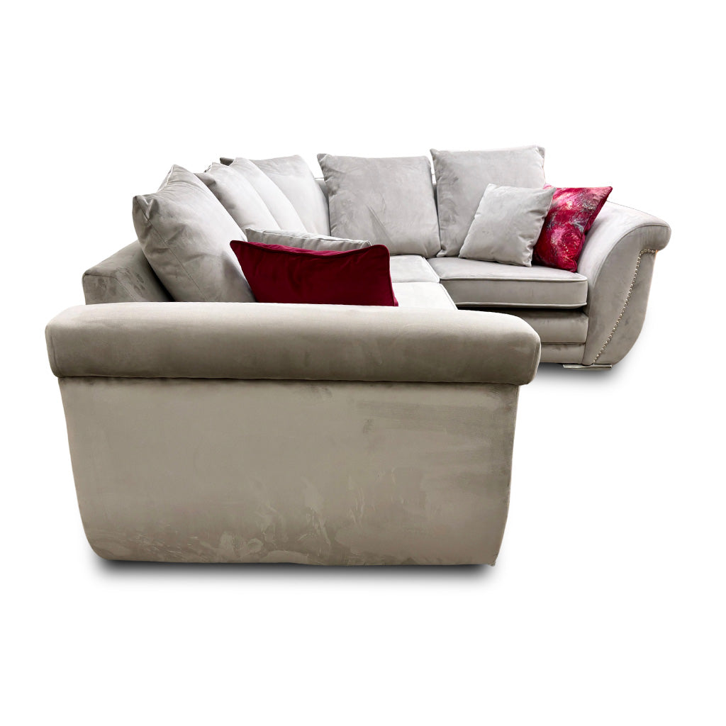 ‘Shaun’ Silver Velvet 4 Piece Modular Scatter Back Corner Sofa