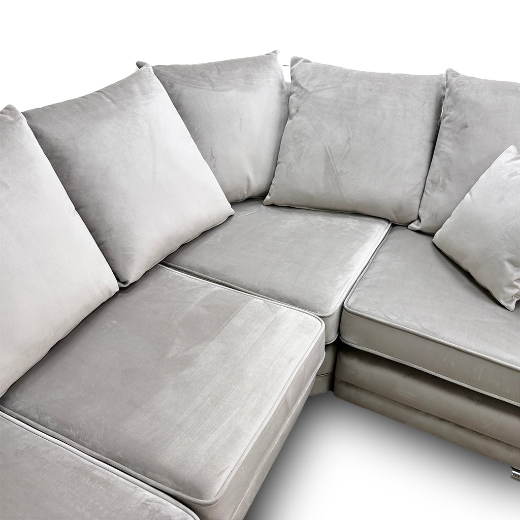 ‘Shaun’ Silver Velvet 4 Piece Modular Scatter Back Corner Sofa