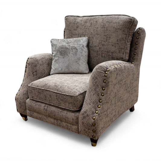 ‘Patrick’ Beige Fabric Studded Armchair