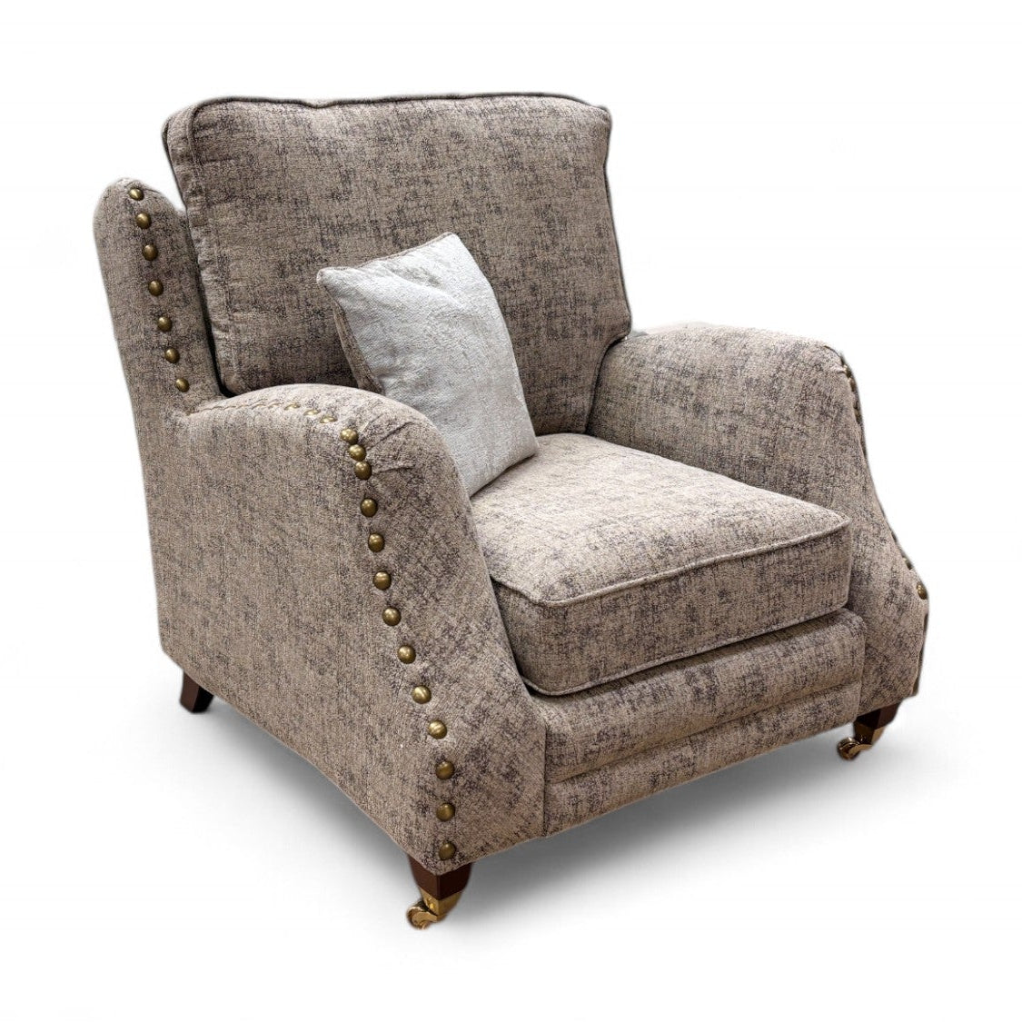 ‘Patrick’ Beige Fabric Studded Armchair