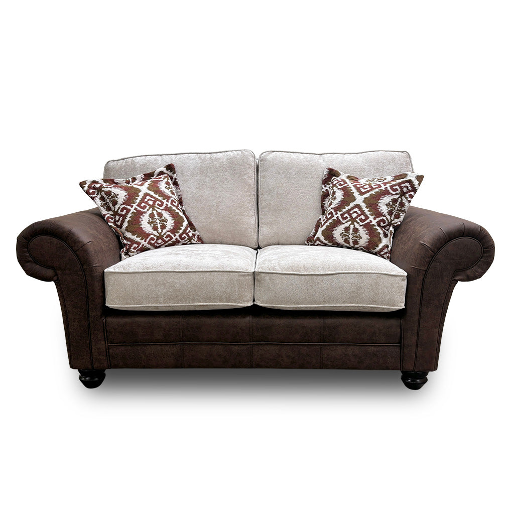'Asia' Aphrodite Beige Leather + Fabric Combination Classic Back 2 Seater Sofa