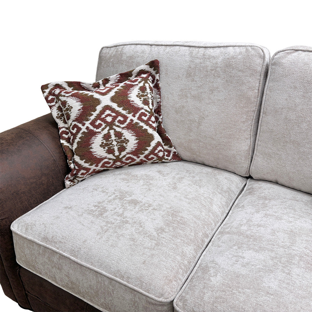 'Asia' Aphrodite Beige Leather + Fabric Combination Classic Back 2 Seater Sofa