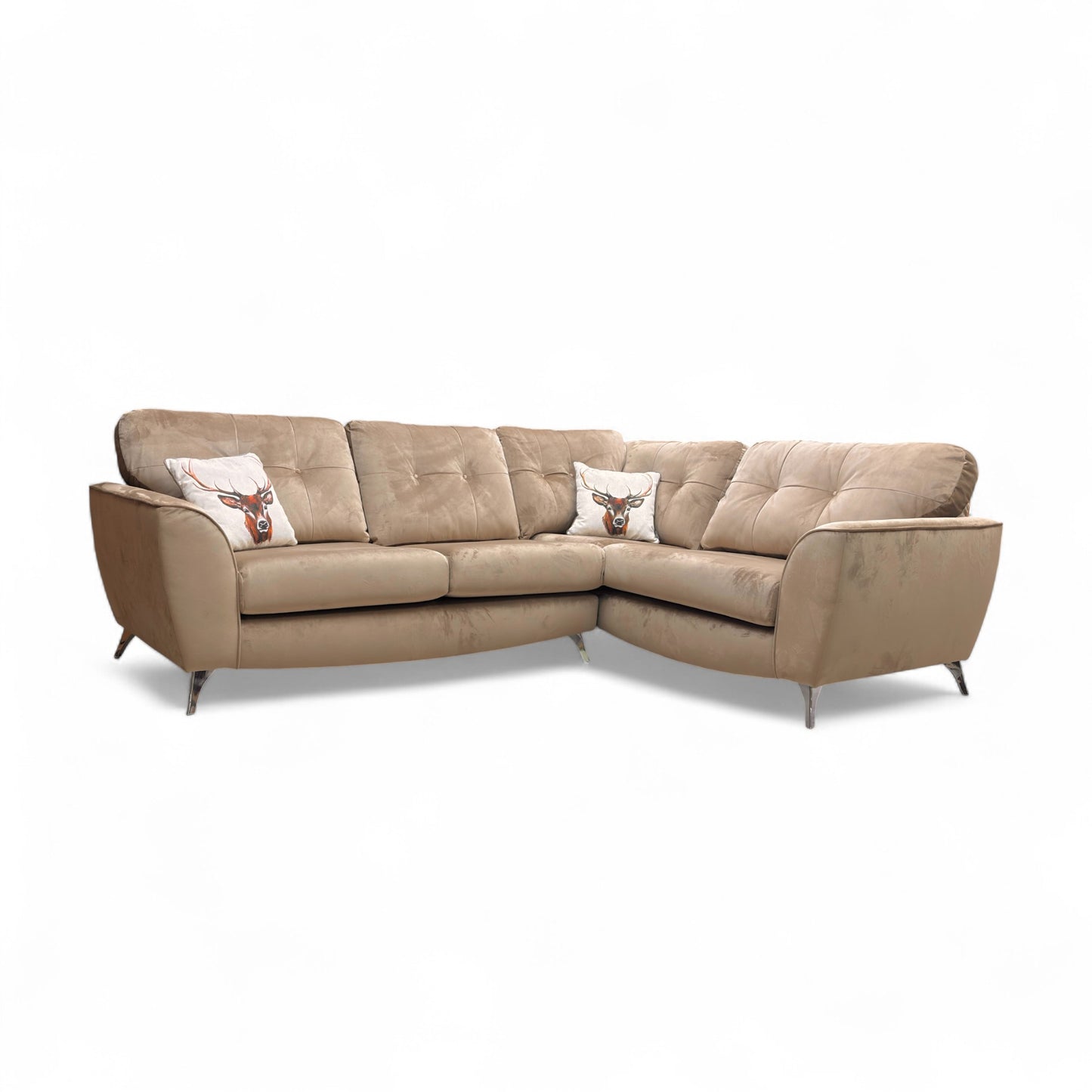 ‘Dawson' Mink Dawson Velvet Left Hand Facing 3 Seater Corner Sofa