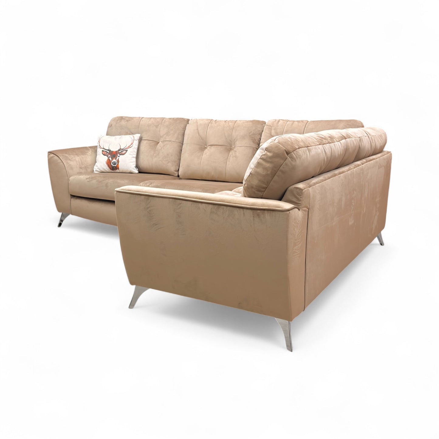 ‘Dawson' Mink Dawson Velvet Left Hand Facing 3 Seater Corner Sofa