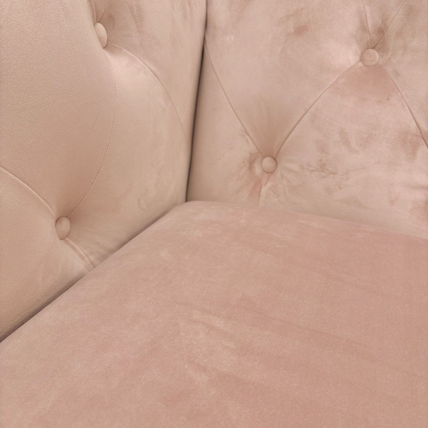 ‘Belair’ Blush Pink Sensual Velvet 3 Seater Sofa + Small Button Top Footstool