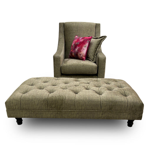 'Asia' Vogue Olive Accent Chair with Bench Footstool