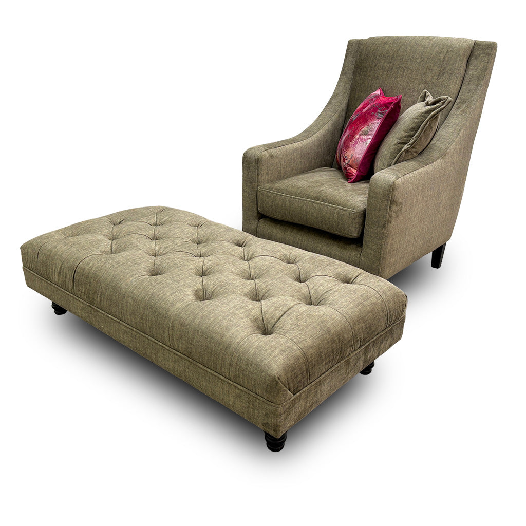 'Asia' Vogue Olive Accent Chair with Bench Footstool