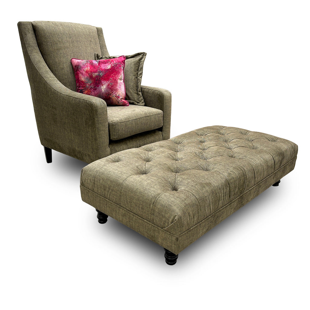 'Asia' Vogue Olive Accent Chair with Bench Footstool