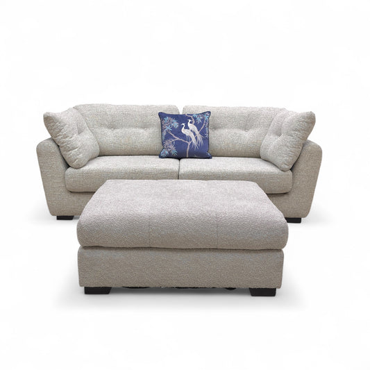 ‘Roberto’ Steel Grey Woven Fabric 3 Seater Sofa + Large Footstool