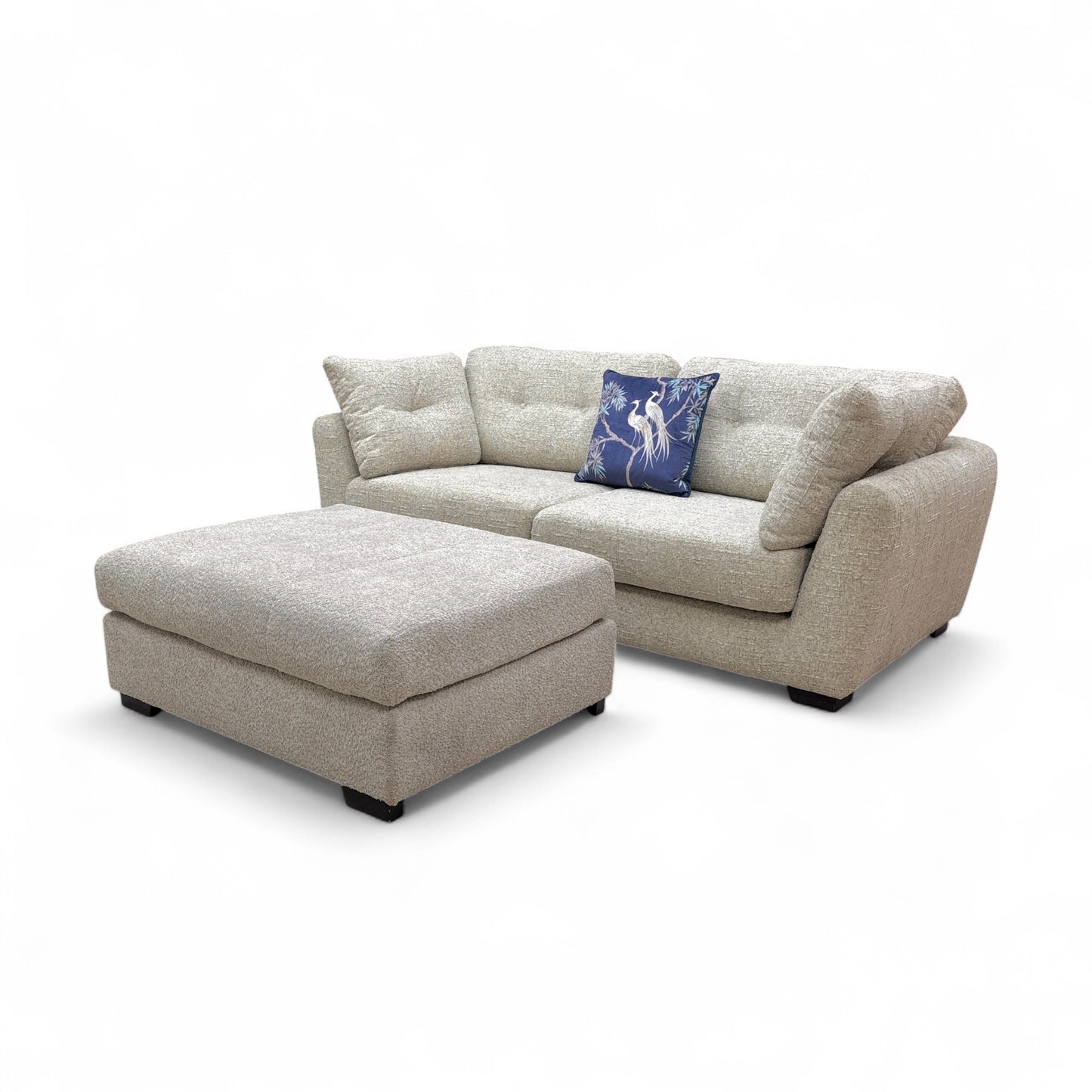 ‘Roberto’ Steel Grey Woven Fabric 3 Seater Sofa + Large Footstool
