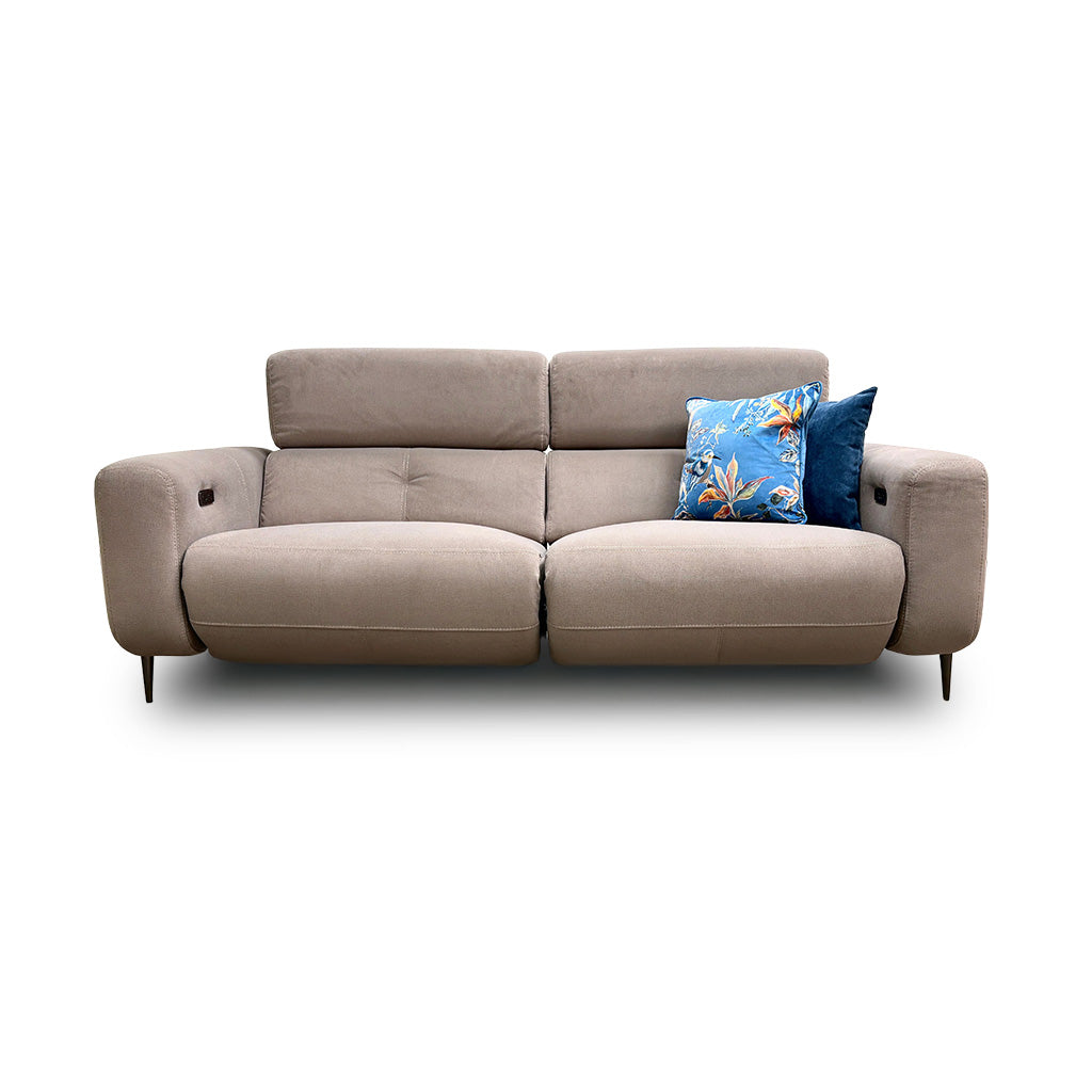 ‘Ezra’ Oyster Velvet Power Recliner 3 Seater Sofa with Telescopic Headrest
