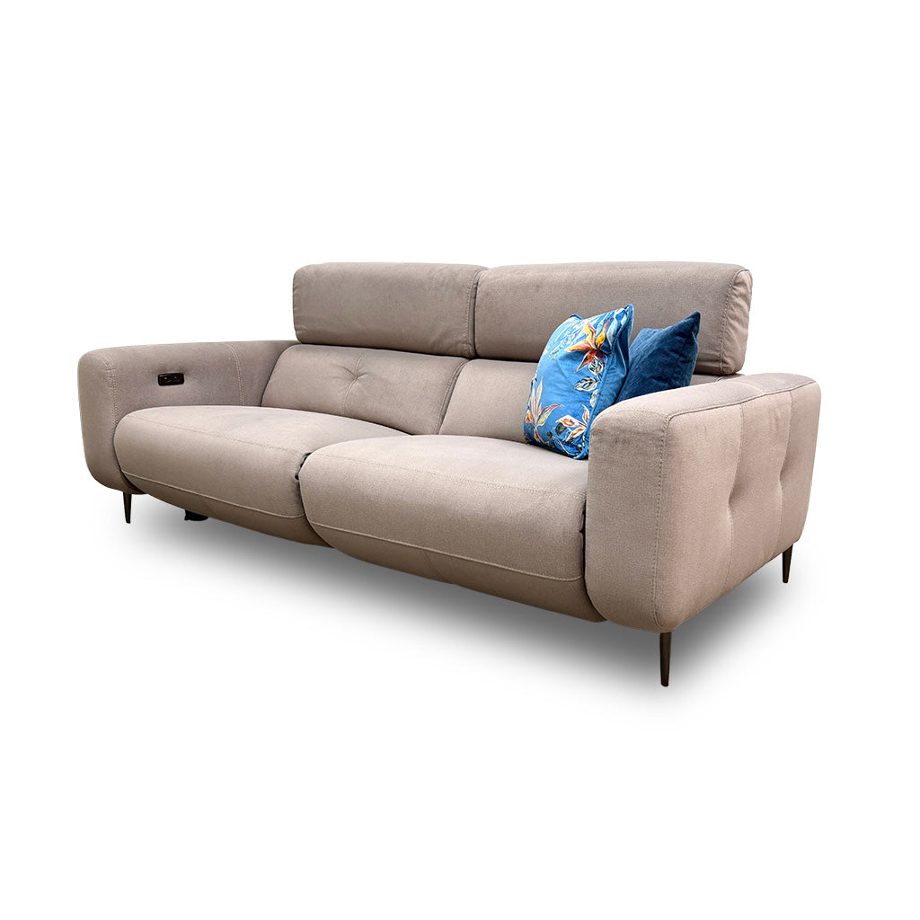 ‘Ezra’ Oyster Velvet Power Recliner 3 Seater Sofa with Telescopic Headrest