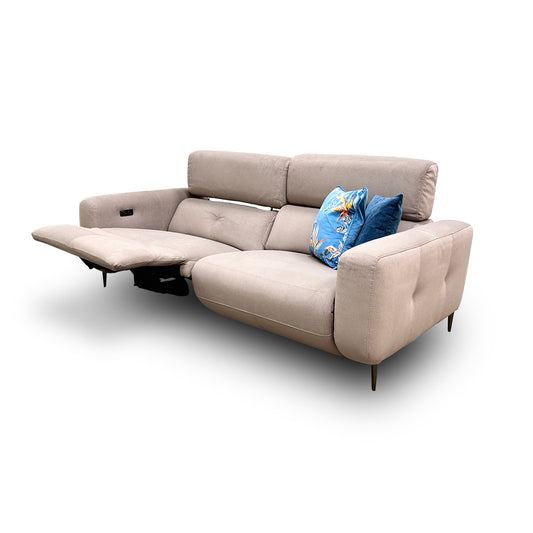 ‘Ezra’ Oyster Velvet Power Recliner 3 Seater Sofa with Telescopic Headrest