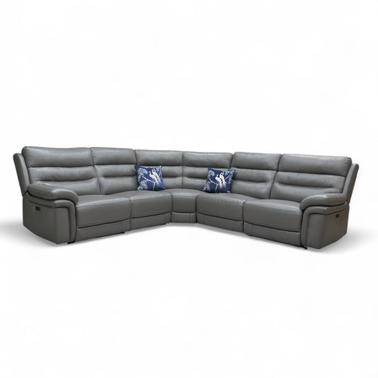 ‘Berlin' Natural Ash La-4825 Leather Power Recliner Modular 2 Corner 2 Sofa with Power Headrests + Power Recliner Armless Unit