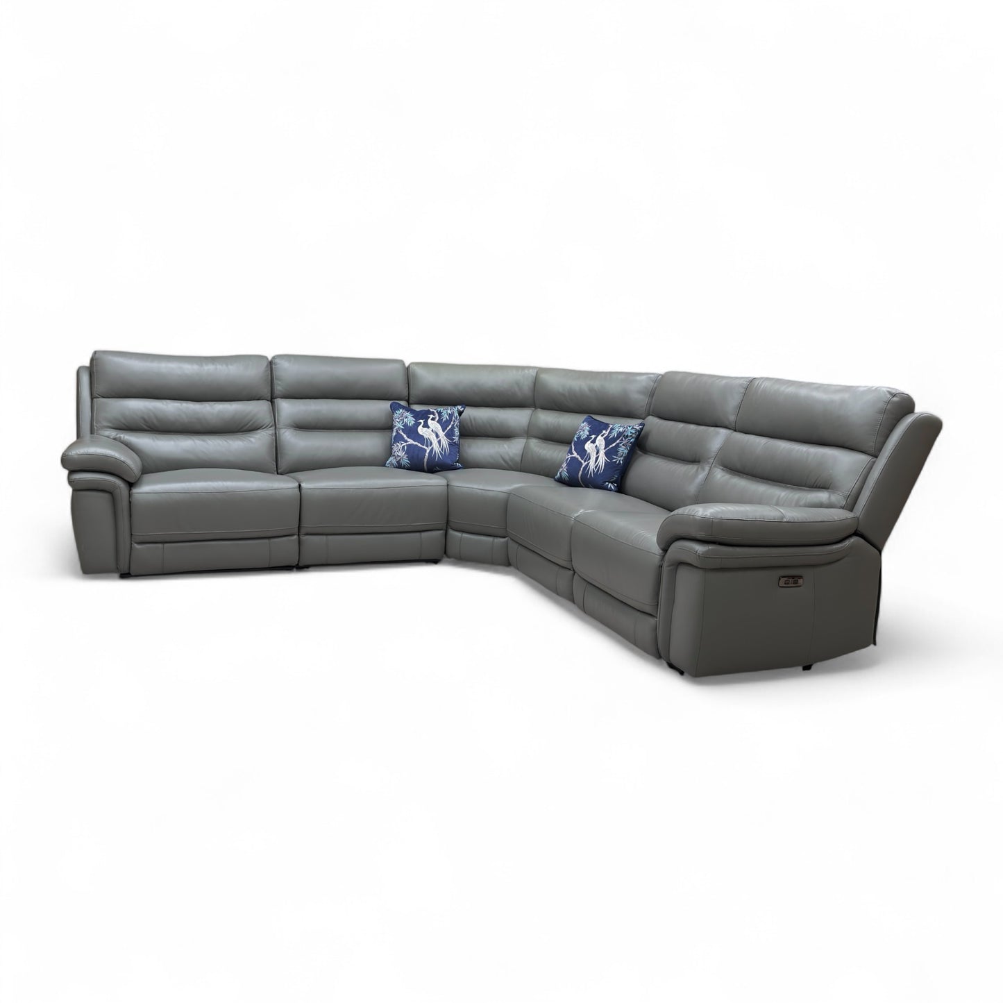 ‘Berlin' Natural Ash La-4825 Leather Power Recliner Modular 2 Corner 2 Sofa with Power Headrests + Power Recliner Armless Unit