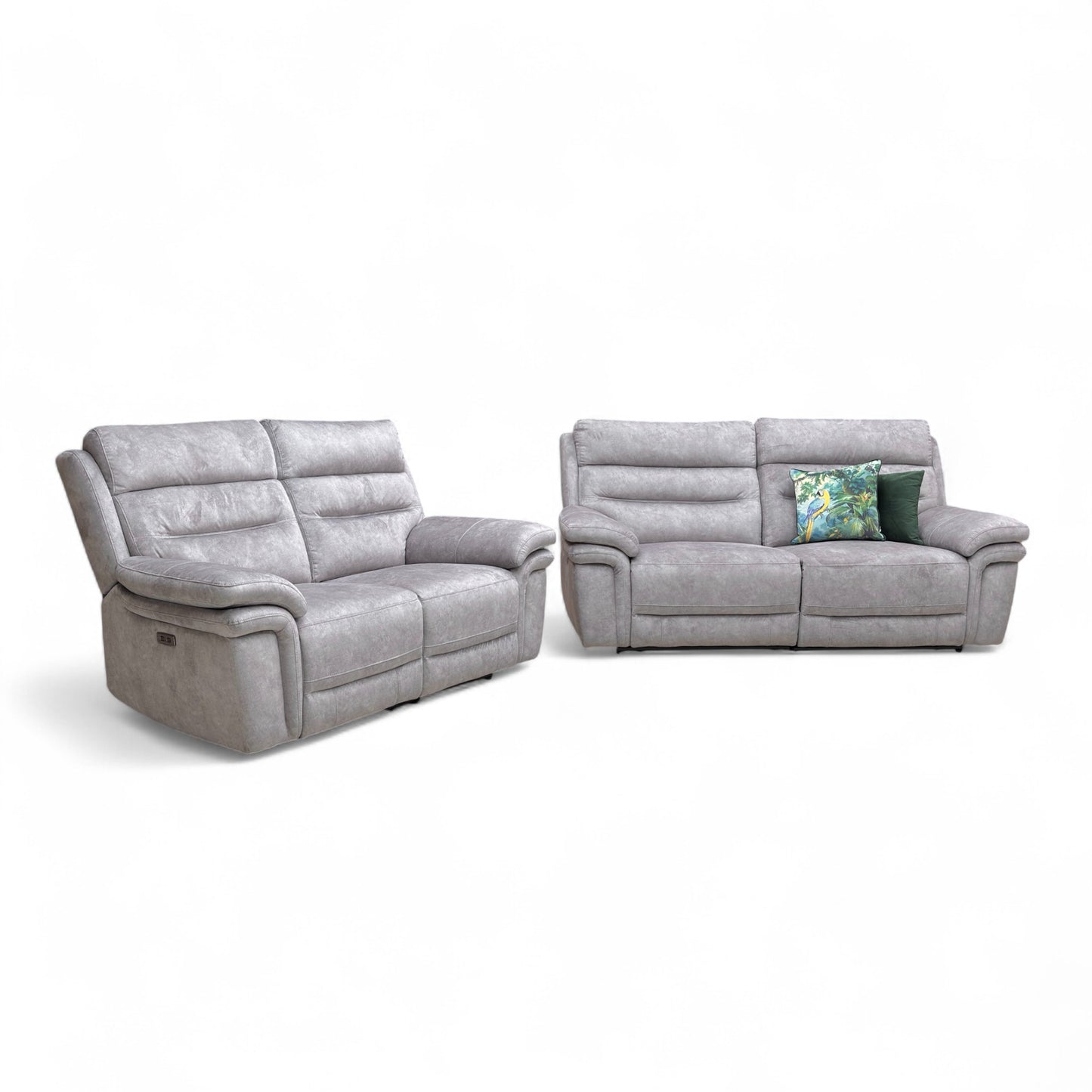 'Berlin’ Light Grey Be-0102 Dapple Velvet Power Recliner 3 + 2 Seater Sofa Set