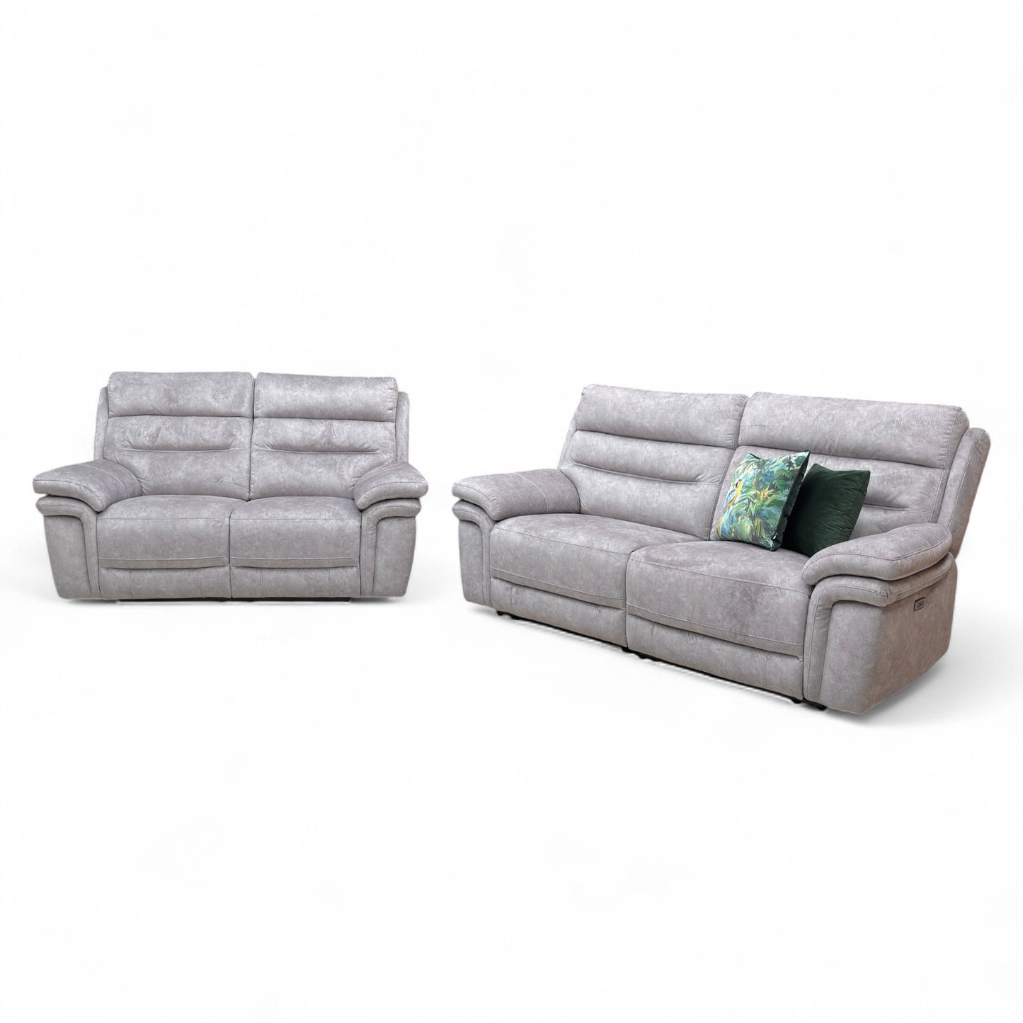 'Berlin’ Light Grey Be-0102 Dapple Velvet Power Recliner 3 + 2 Seater Sofa Set