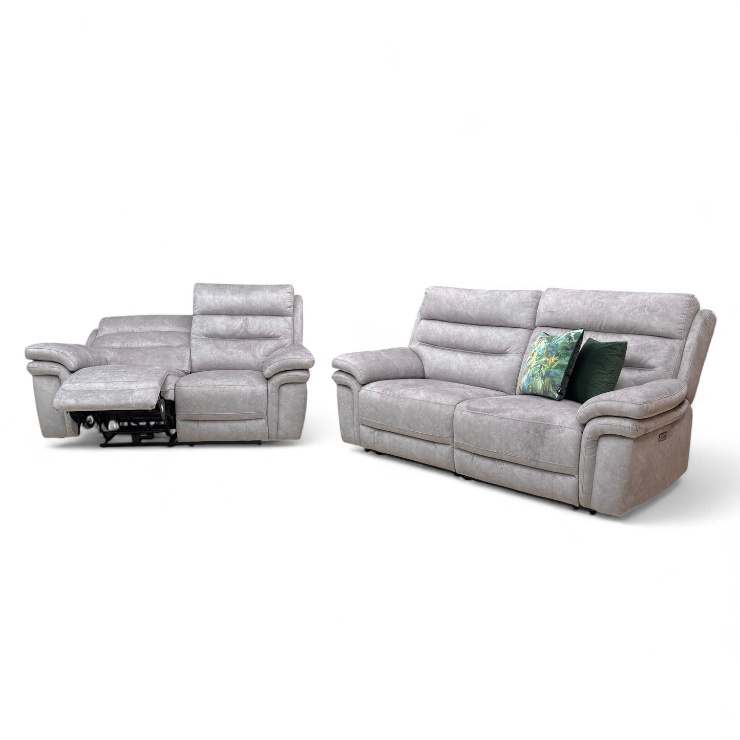 'Berlin’ Light Grey Be-0102 Dapple Velvet Power Recliner 3 + 2 Seater Sofa Set