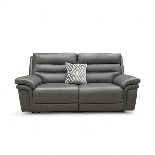 ‘Berlin' Grey Le-9308 Leather 3 Seater Power Recliner Sofa with Power Headrest