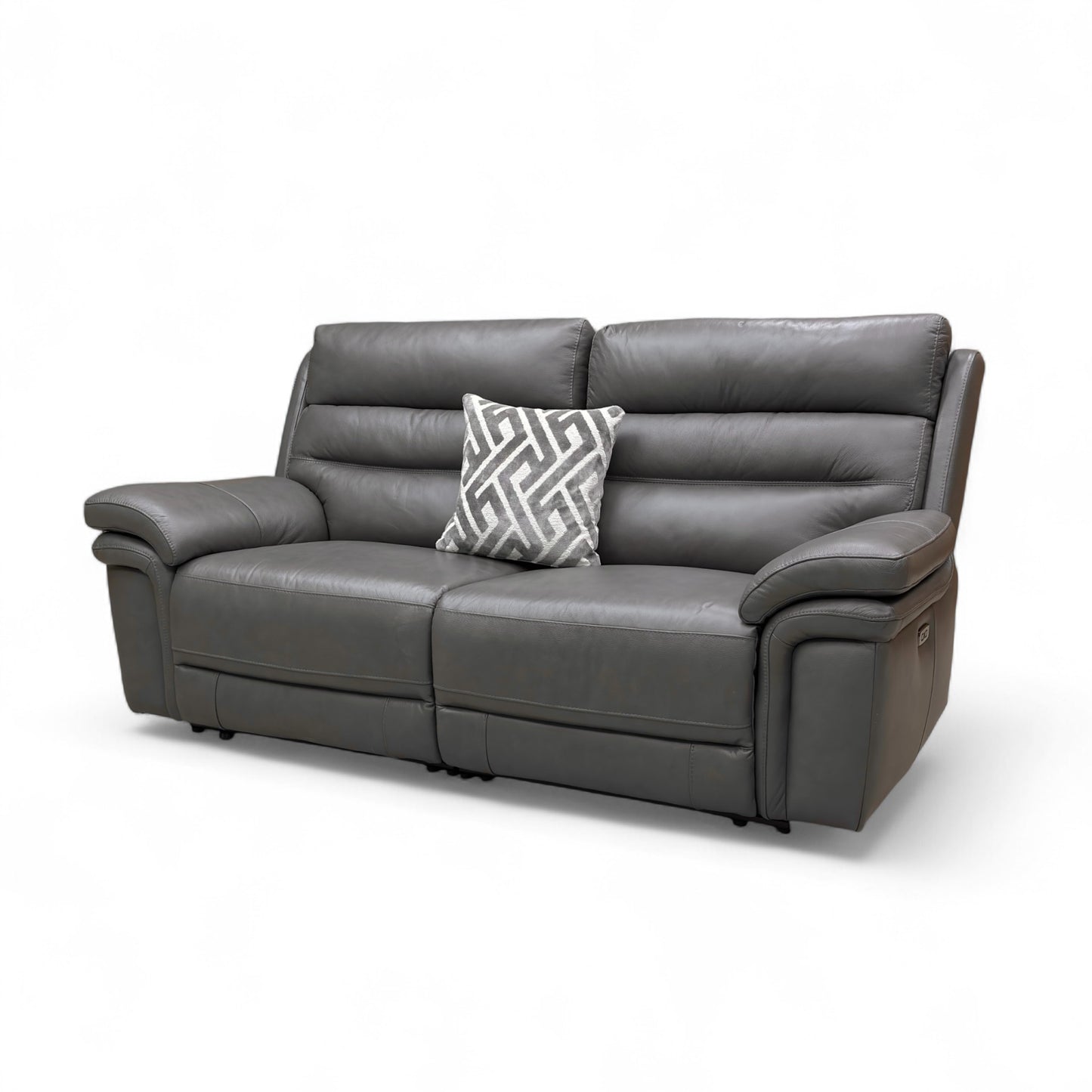 ‘Berlin' Grey Le-9308 Leather 3 Seater Power Recliner Sofa with Power Headrest