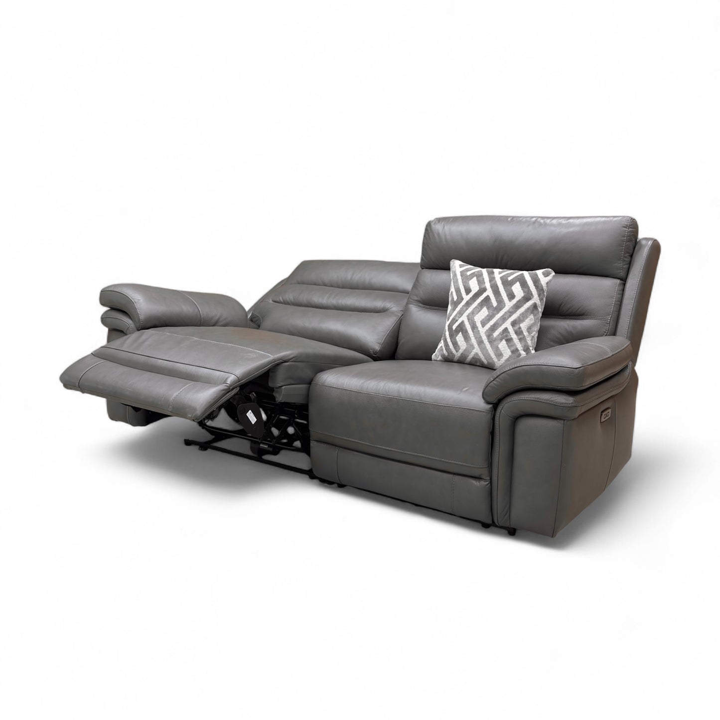 ‘Berlin' Grey Le-9308 Leather 3 Seater Power Recliner Sofa with Power Headrest