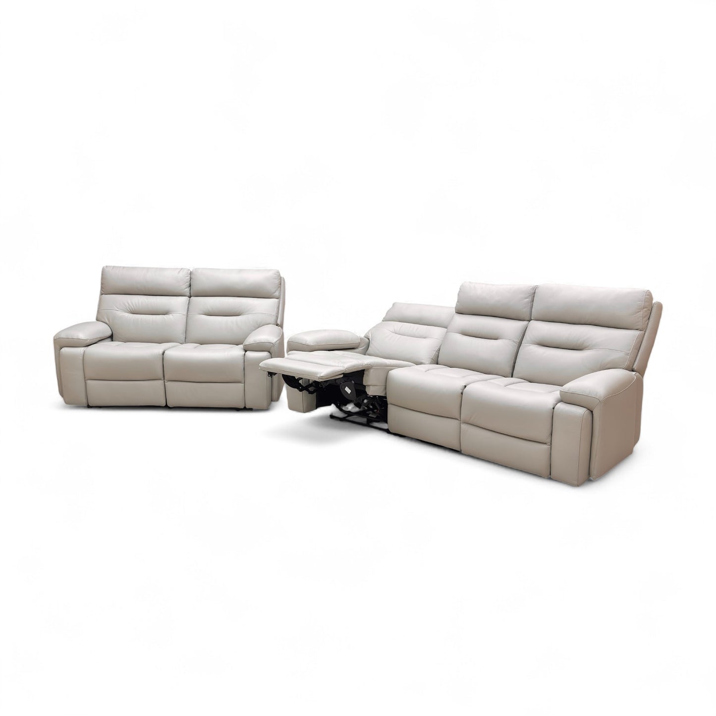 ‘Cinemax’ Le-9317 Alpha Grey Matte Leather 3 + 2 Power Recliner Sofa Set with Power Headrests and Media Arms