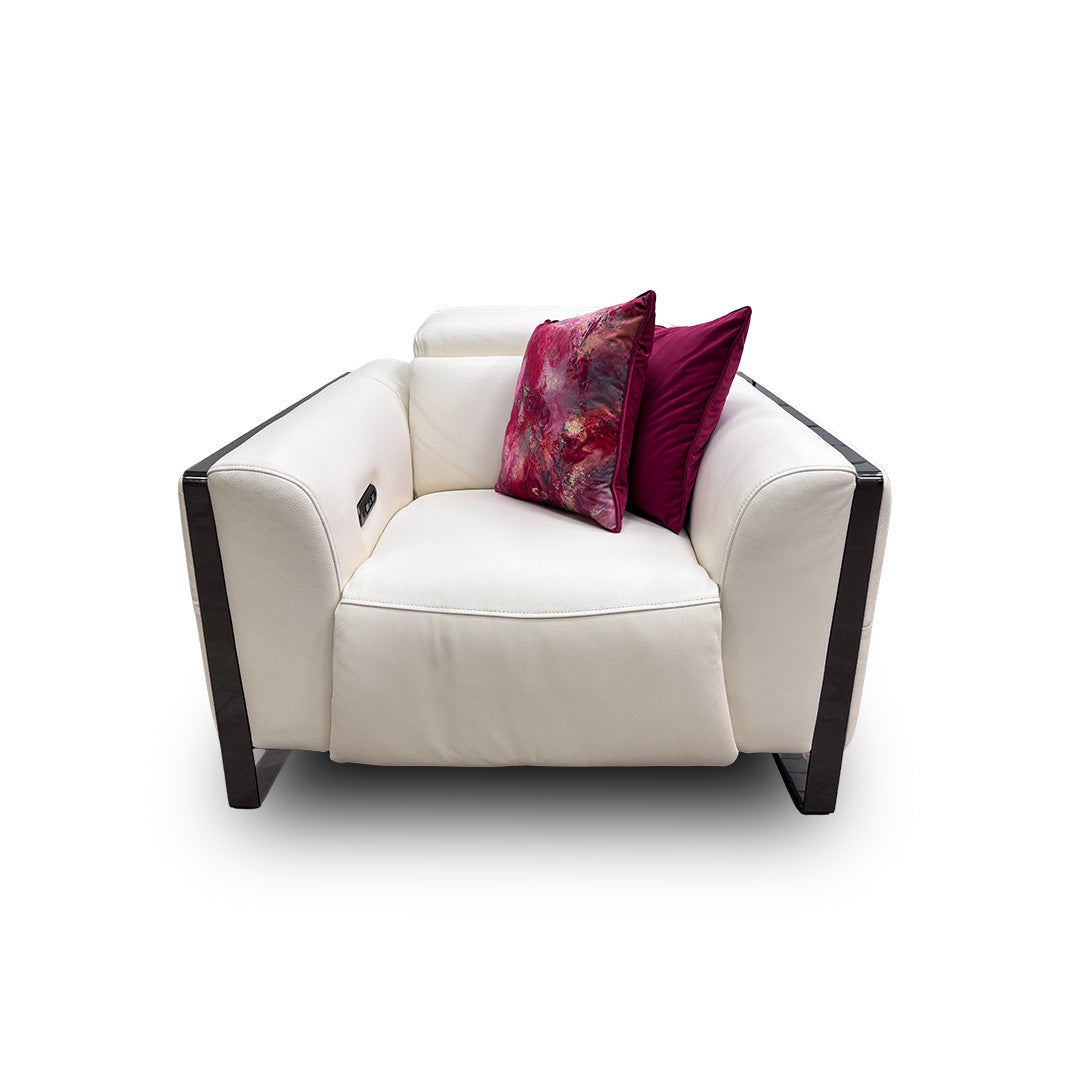 ‘Gisella’ Cotton White Leather Power Recliner Chair with Power Headrest
