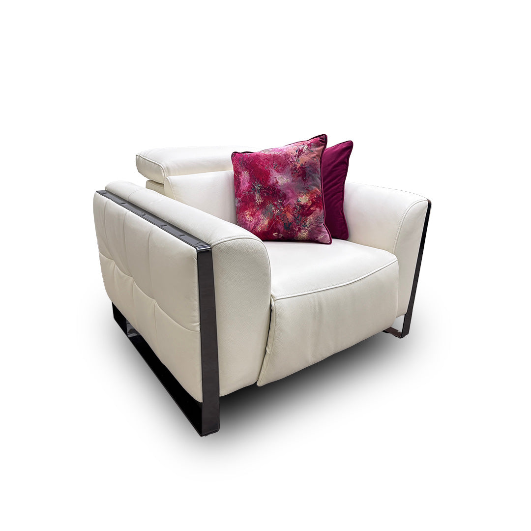 ‘Gisella’ Cotton White Leather Power Recliner Chair with Power Headrest