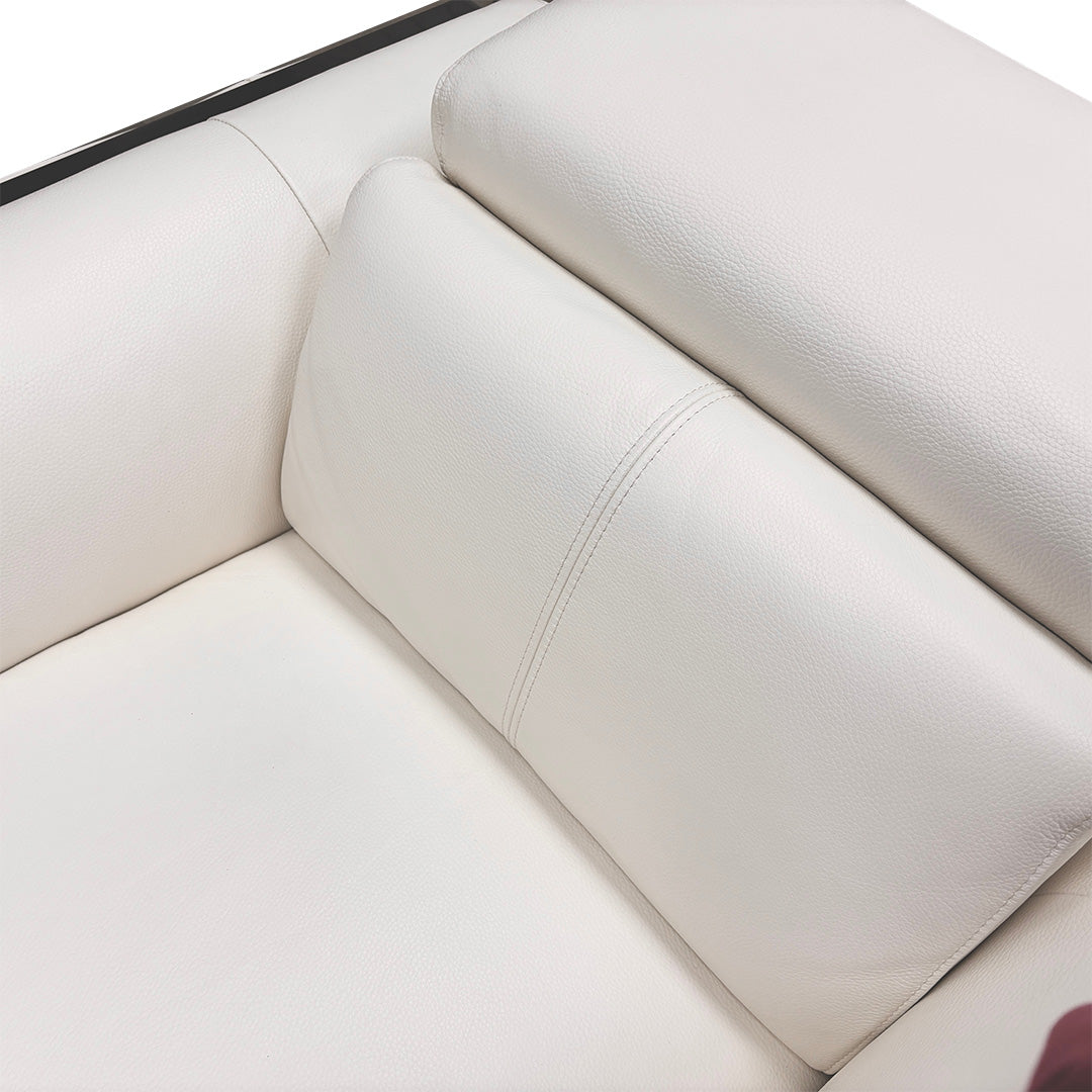 ‘Gisella’ Cotton White Leather Power Recliner Chair with Power Headrest
