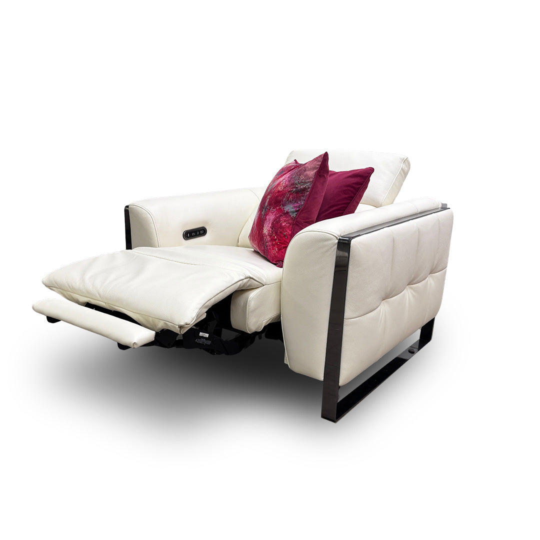 ‘Gisella’ Cotton White Leather Power Recliner Chair with Power Headrest