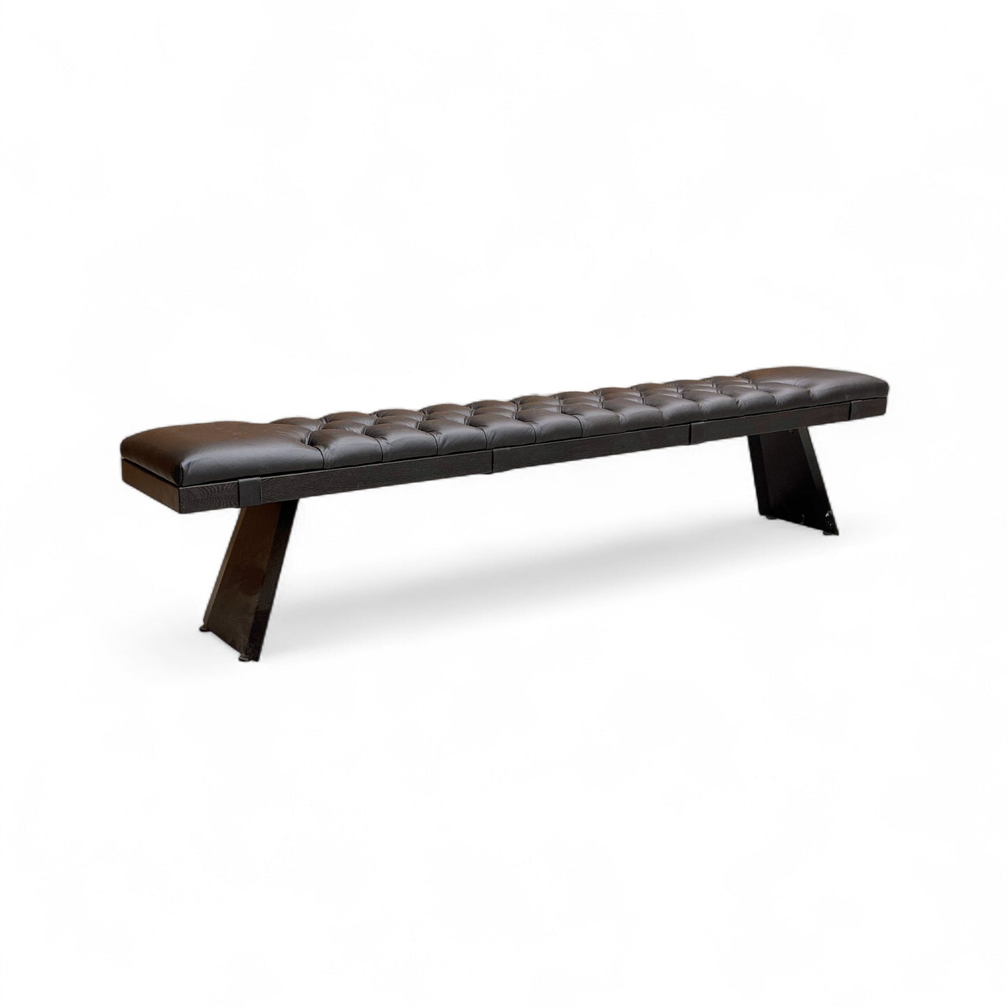 ‘Lucio’ 02 Smoked Solid Oak 240cm Dining Bench with Black Button Top Leather Bench Pad