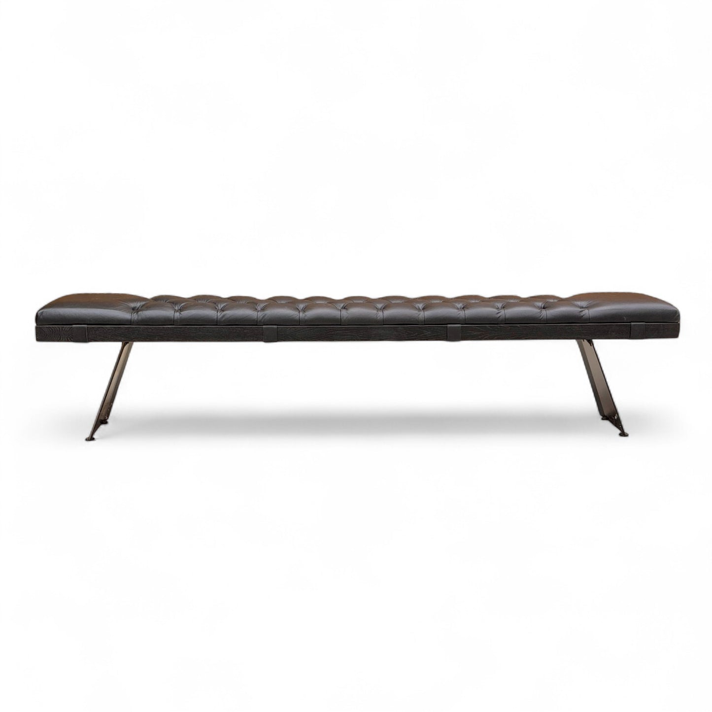 ‘Lucio’ 02 Smoked Solid Oak 240cm Dining Bench with Black Button Top Leather Bench Pad